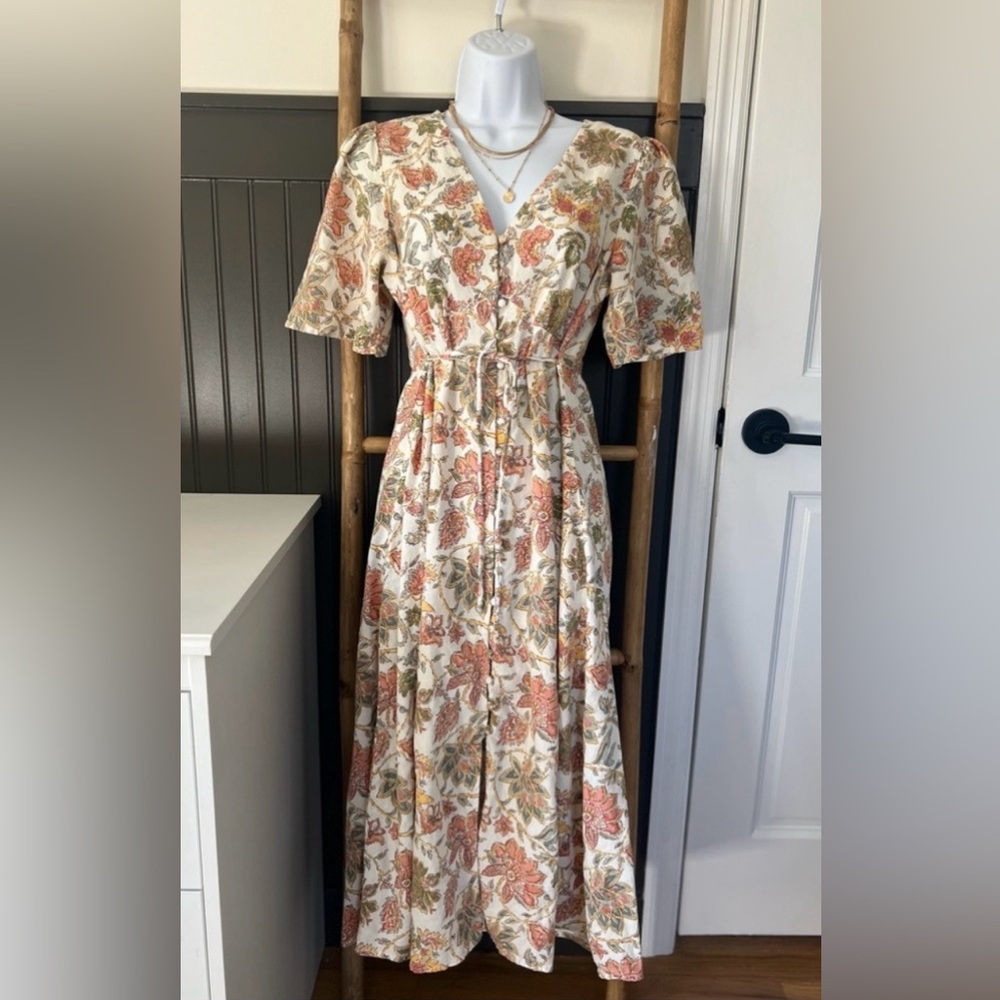 Mango Floral Button-Front Midi Dress in Cream and Rust - Picture 10 of 10